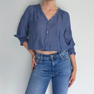 Zara Basic Blue Boho Peasant Blouse Viscose Size S